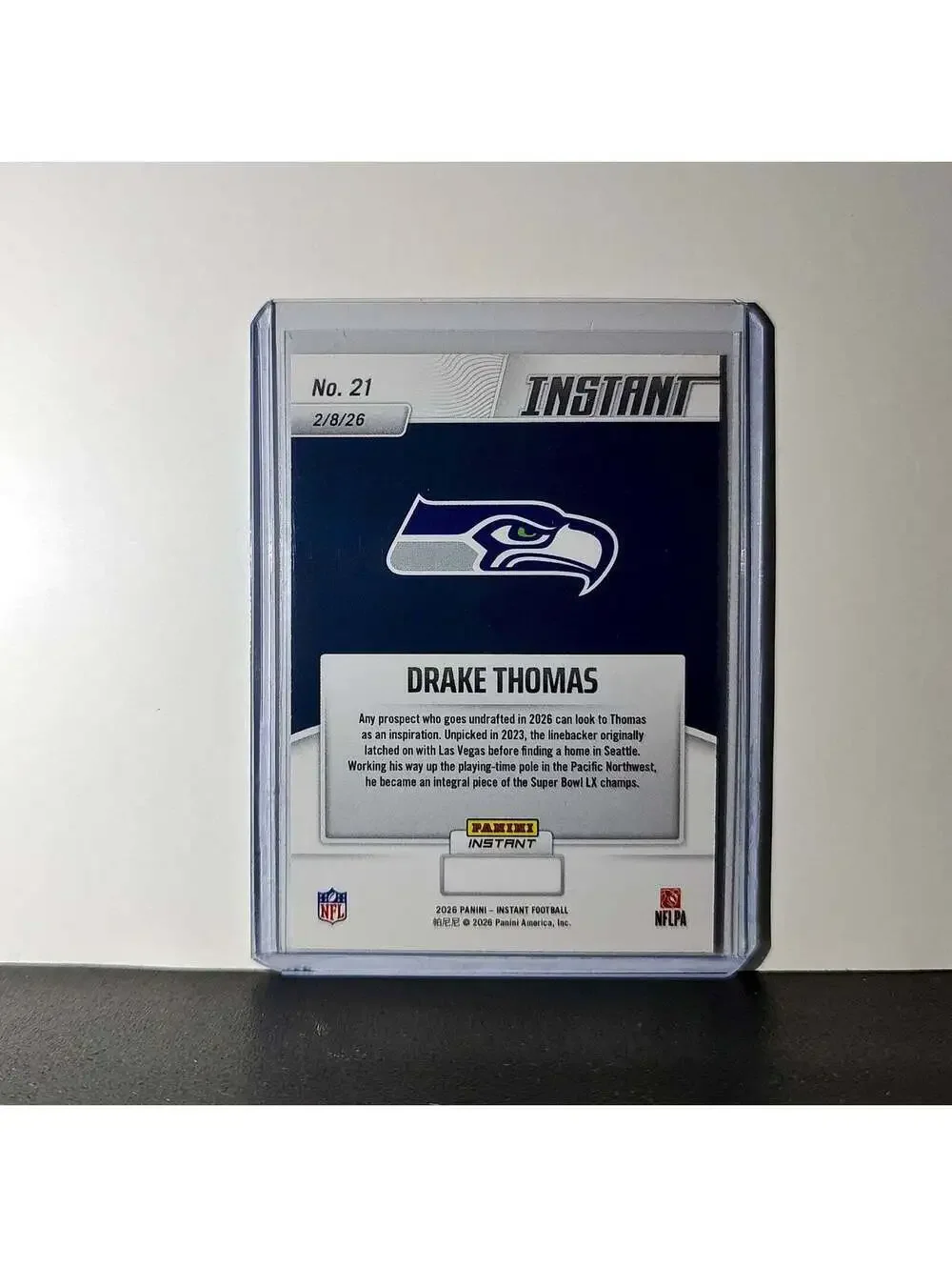 Drake Thomas 2026 Panini NFL Super Bowl LIX Champions #21 Card Seattle Seahawks